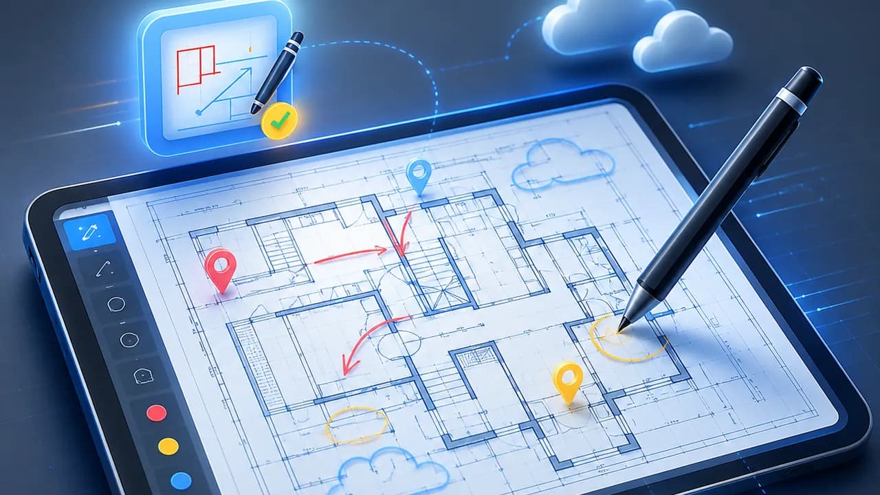 Technical floor plan open for markup in the DrawingDesk review workspace